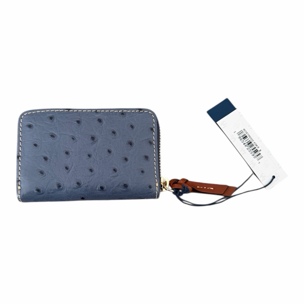 Dooney & Bourke Ostrich Large Zip Around Credit Card Case Wallet in Steel Blue - Picture 2 of 7